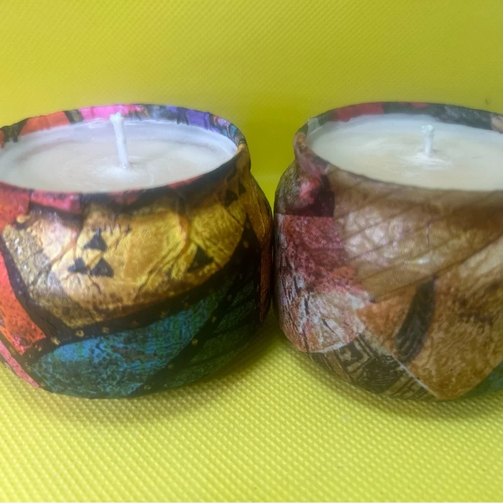 Blue and Cream Rustic Candle Holders - Picture 7 of 10